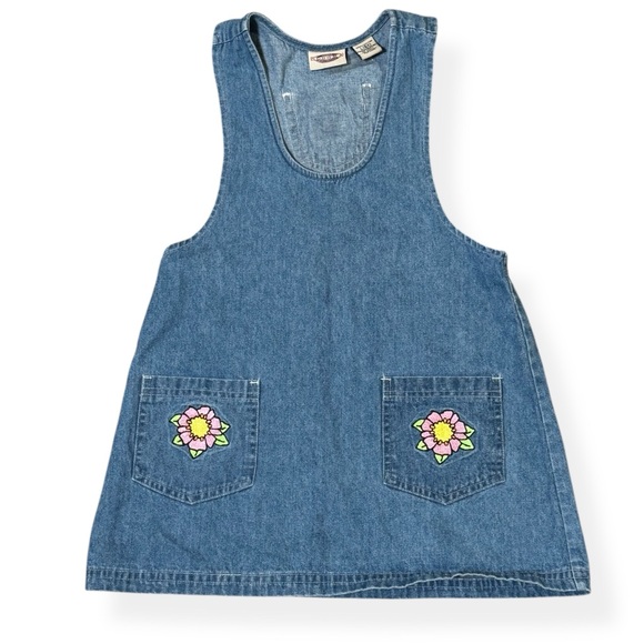 Sonoma Other - Vintage Sonoma Floral embroidered Blue Denim Kids girls Casual Dress pockets 6x
